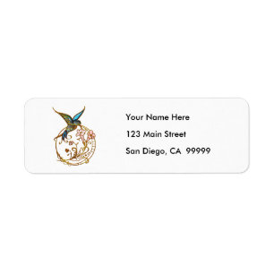 Metallic Scrollwork met Hummingbird & Flowers Etiket
