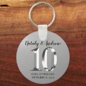 Metallic Silver 10th Wedding Jubileum Sleutelhanger (Voorkant)