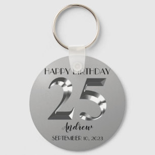 Metallic Silver 25e verjaardag Sleutelhanger