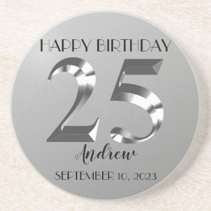 Metallic Silver 25e verjaardag Zandsteen Onderzetter