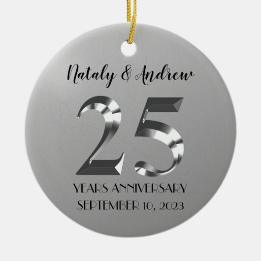 Metallic Silver 25th Wedding Jubileum Keramisch Ornament (Voorkant)