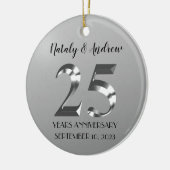 Metallic Silver 25th Wedding Jubileum Keramisch Ornament (Links)