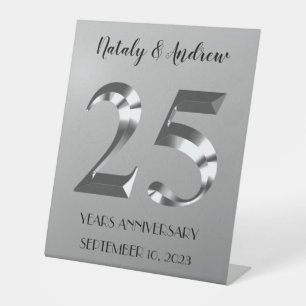 Metallic Silver 25th Wedding Jubileum Reclamebord Met Voetstuk