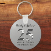 Metallic Silver 25th Wedding Jubileum Sleutelhanger (Voorkant)