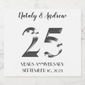 Metallic Silver 25th Wedding Jubileum Sparkling Wijnetiket (Enkel label)