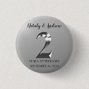 Metallic Silver 2th Wedding Jubileum Ronde Button 3,2 Cm