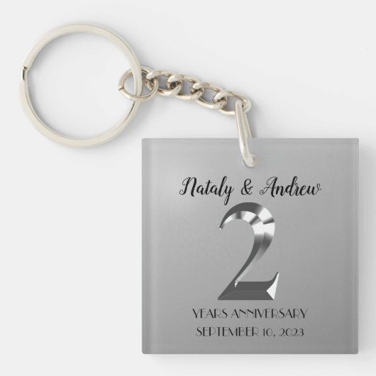 Metallic Silver 2th Wedding Jubileum Sleutelhanger (Voorkant)