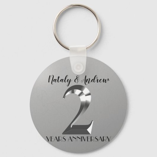 Metallic Silver 2th Wedding Jubileum Sleutelhanger (Voorkant)