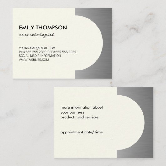 Metallic Silver Accent (off-yellow) Appointment Afsprakenkaartje (Voorkant / Achterkant)