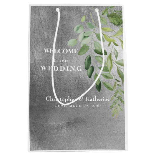 Metallic Silver Afbeelding Custom Wedding Welcome Medium Cadeauzakje (Voorkant)