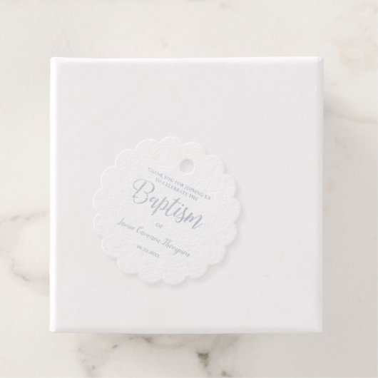 Metallic Silver Baptism Baby Bedankt cadeau Bedankjes Labels (Met doos)