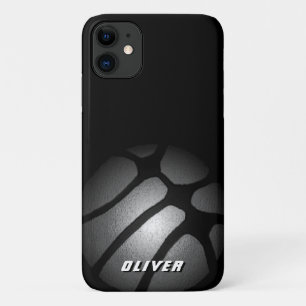 Metallic Silver Black Basketball Ball-poorten iPhone 11 Hoesje