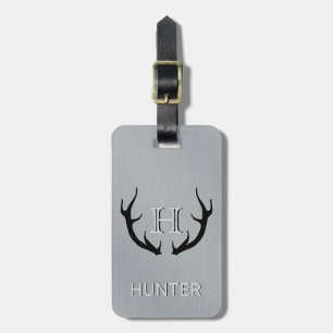 Metallic Silver Buck Deer Antlers Monogram Travel Bagagelabel