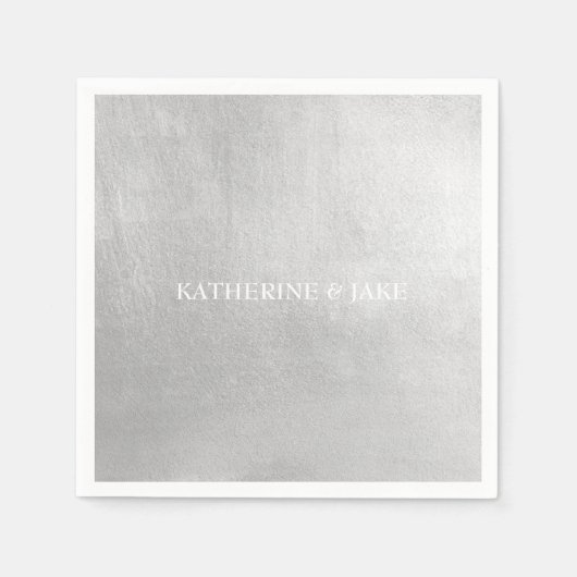 Metallic Silver Custom Names Cocktail Servet (Voorkant)