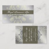 Metallic Silver Damask visitekaartjes (Voorkant / Achterkant)