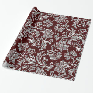 Metallic Silver en Burgundy Red  Damaskers Cadeaupapier
