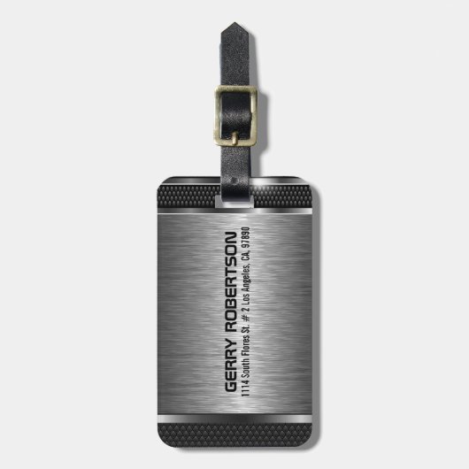 Metallic Silver Gray Modern Geometric Design Bagagelabel (Voorkant verticaal)