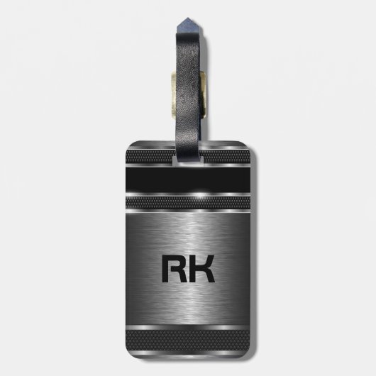 Metallic Silver Gray Modern Geometric Design Bagagelabel (Achterkant verticaal)