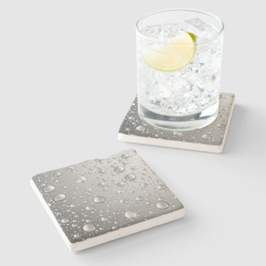 Metallic Silver Grey Abstract Rain Druppels Stenen Onderzetter (Zijkant)