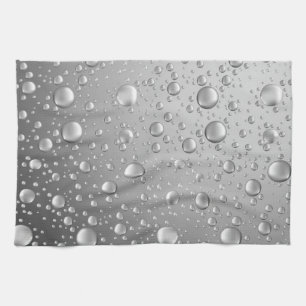 Metallic Silver Grey Abstract Rain Druppels Theedoek