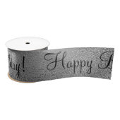 Metallic Silver Happy Birthday Script Modern Satin Lint (Spoel)