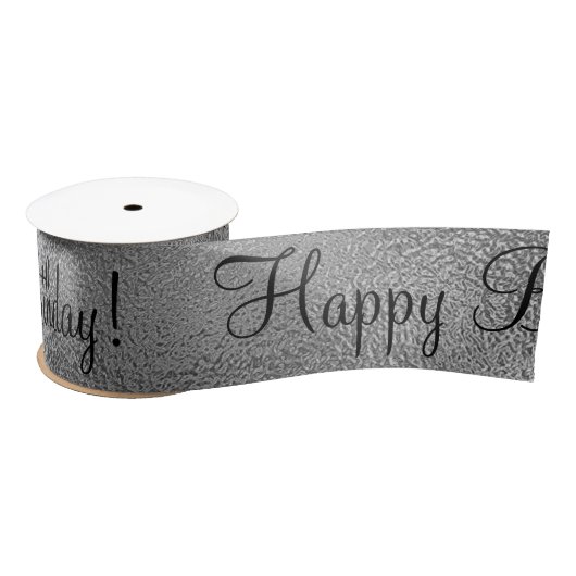 Metallic Silver Happy Birthday Script Modern Satin Lint (Spoel)