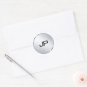 Metallic Silver Kijk Mono gram Elegant Sjabloon Ronde Sticker (Envelop)