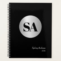 Metallic Silver Monogram Logo Calendar Planner