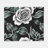 Metallic Silver Roses With Dark Green Leaves Fleece Deken (Voorkant (Horizontaal))