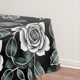 Metallic Silver Roses With Dark Green Leaves Tafelkleed