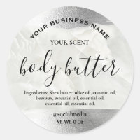 Metallic Silver Shimmer Marble Body Butter Labels