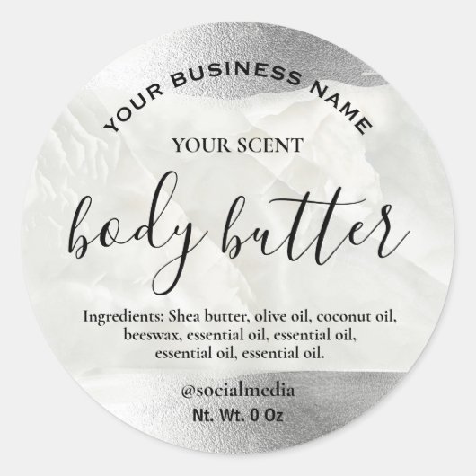 Metallic Silver Shimmer Marble Body Butter Labels (Voorkant)