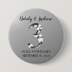 Metallic Silver Third Wedding Jubileum Ronde Button 7,6 Cm