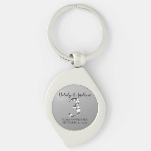 Metallic Silver Third Wedding Jubileum Sleutelhanger