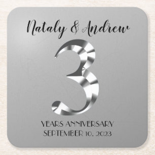 Metallic Silver Third Wedding Jubileum Vierkante Kartonnen Onderzetter