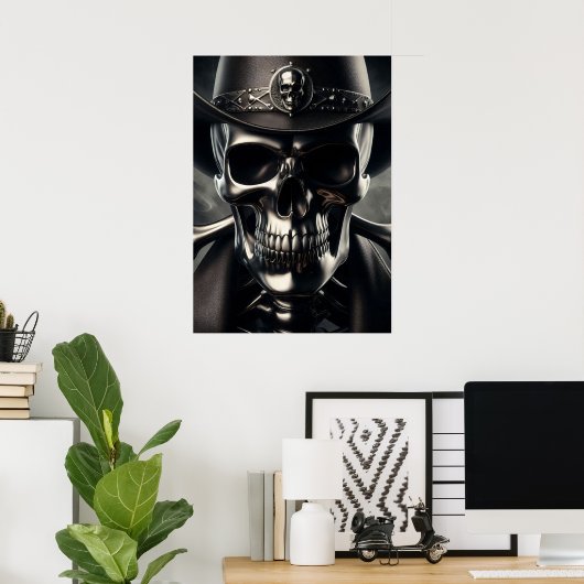 Metallic Skull Cowboy-Poster Poster (Thuiskantoor)