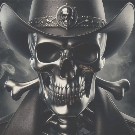 Metallic Skull Cowboy Vinyl Sticker (Voorkant)