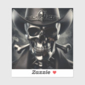 Metallic Skull Cowboy Vinyl Sticker (Vel)