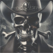 Metallic Skull Cowboy Vinyl Sticker (Voorkant)