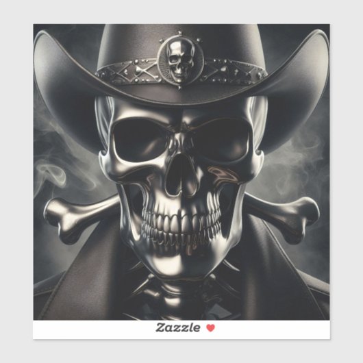 Metallic Skull Cowboy Vinyl Sticker (Vel)