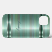 Metallic Soft Green Stripes Patroonmonogram Case-Mate iPhone Case (Achterkant (horizontaal))