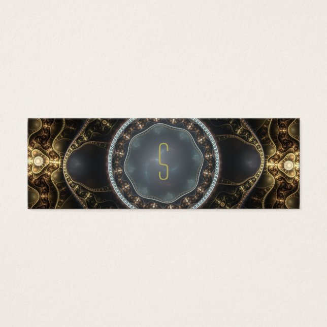 Metallic Steampunk Fractal Monogram Bladwijzer Mini Visitekaartjes (Voorkant)