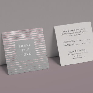 Metallic strepen Roos Goud Modern Loyalty Kaart Vierkante Visitekaartje