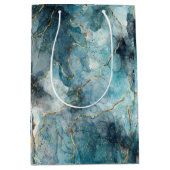 Metallic Swirls Gift Bag Blues & Gold Medium Cadeauzakje (Voorkant)