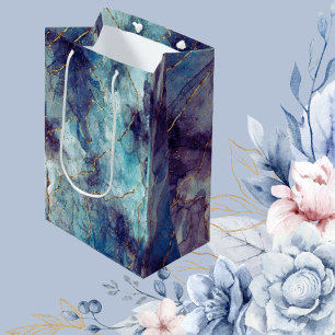 Metallic Swirls Gift Bag Blues & Gold Medium Cadeauzakje