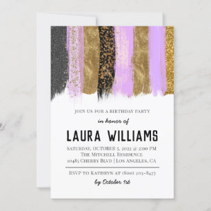 Metallic tape Gold & Lavender Birthday Uitnodiging