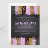 Metallic tape Gold & Lavender Birthday Uitnodiging (Voorkant / Achterkant)