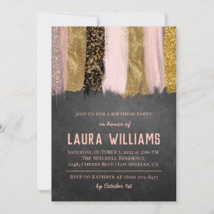 Metallic tape Gold & roze uitnodiging op zaterdag