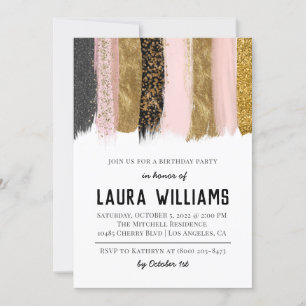 Metallic tape Gold & roze uitnodiging op zaterdag