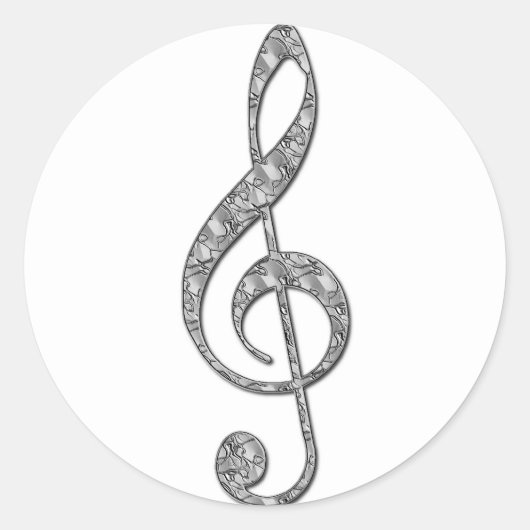 Metallic Treble Clef Ronde Sticker (Voorkant)